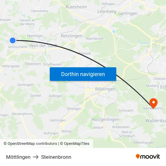 Möttlingen to Steinenbronn map