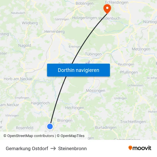 Gemarkung Ostdorf to Steinenbronn map
