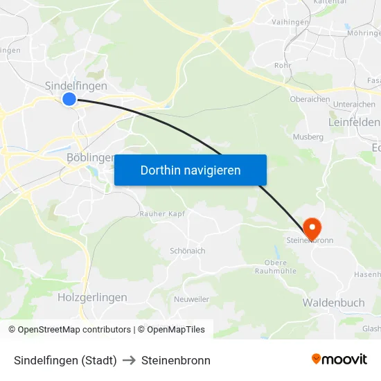 Sindelfingen (Stadt) to Steinenbronn map