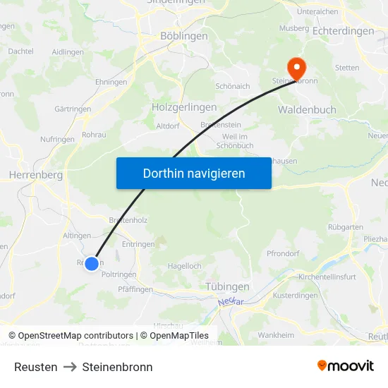 Reusten to Steinenbronn map