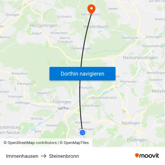 Immenhausen to Steinenbronn map