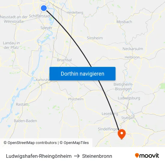 Ludwigshafen-Rheingönheim to Steinenbronn map