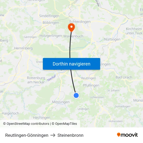 Reutlingen-Gönningen to Steinenbronn map