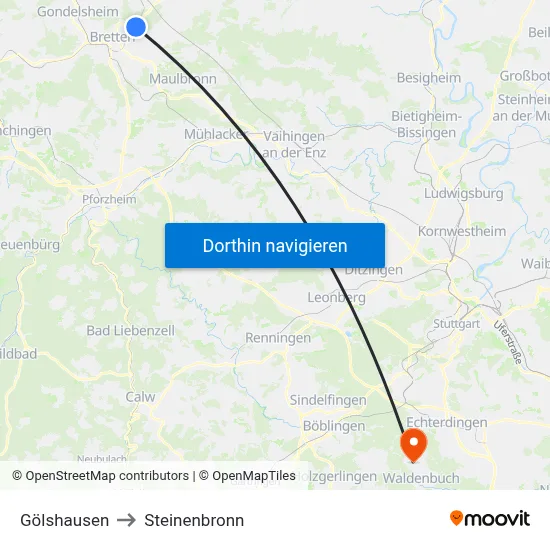 Gölshausen to Steinenbronn map