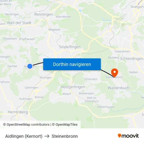 Aidlingen (Kernort) to Steinenbronn map