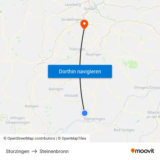 Storzingen to Steinenbronn map