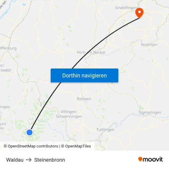 Waldau to Steinenbronn map