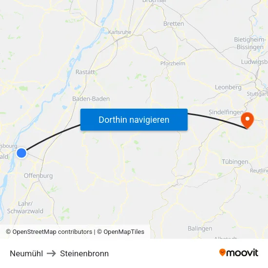 Neumühl to Steinenbronn map