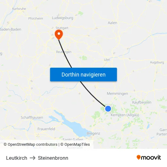 Leutkirch to Steinenbronn map