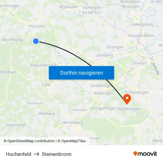 Huchenfeld to Steinenbronn map