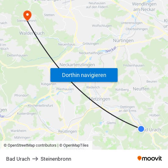 Bad Urach to Steinenbronn map