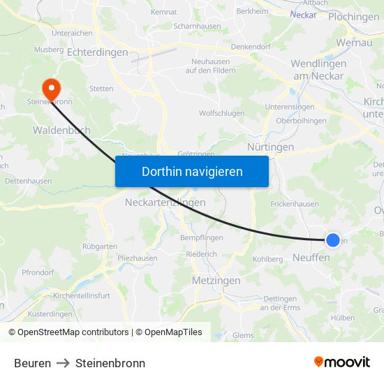 Beuren to Steinenbronn map
