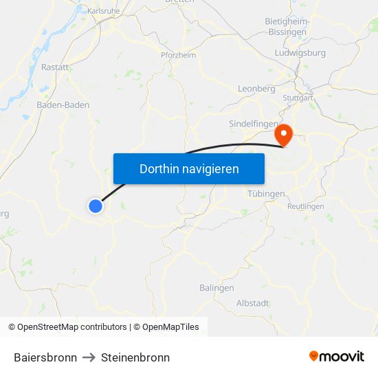 Baiersbronn to Steinenbronn map