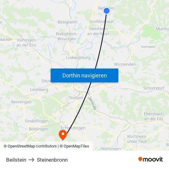 Beilstein to Steinenbronn map