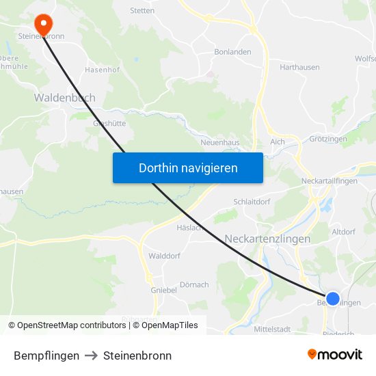 Bempflingen to Steinenbronn map