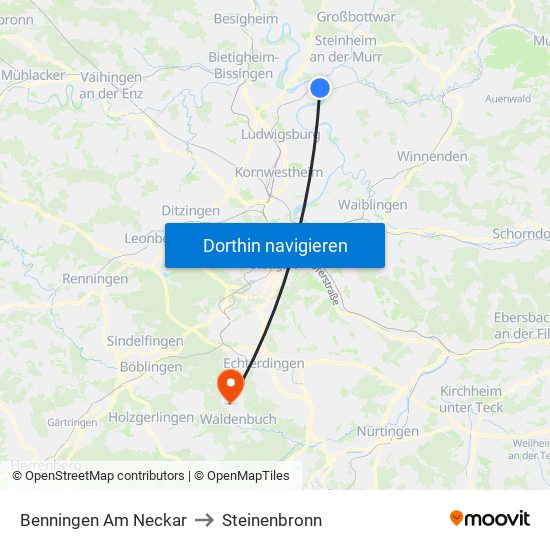 Benningen Am Neckar to Steinenbronn map