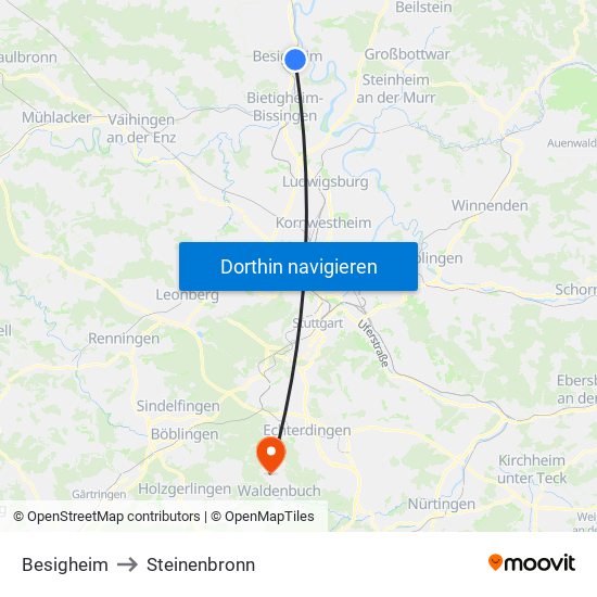 Besigheim to Steinenbronn map