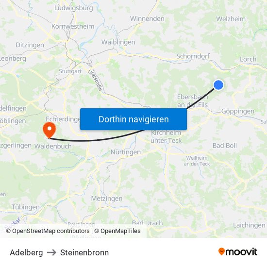 Adelberg to Steinenbronn map