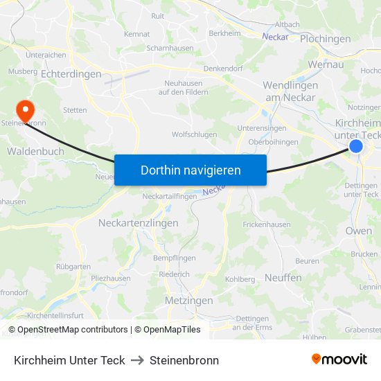 Kirchheim Unter Teck to Steinenbronn map