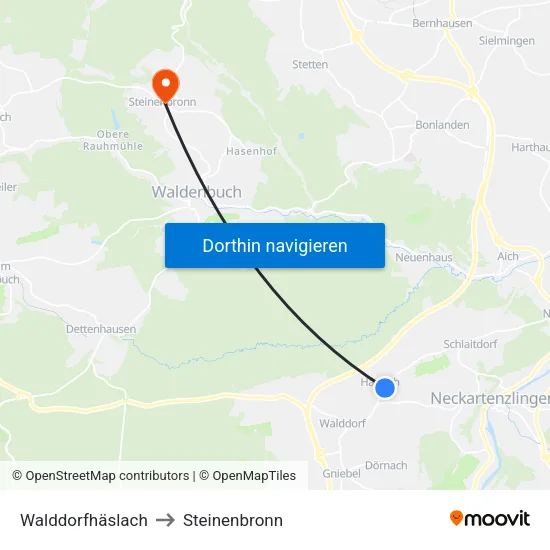 Walddorfhäslach to Steinenbronn map
