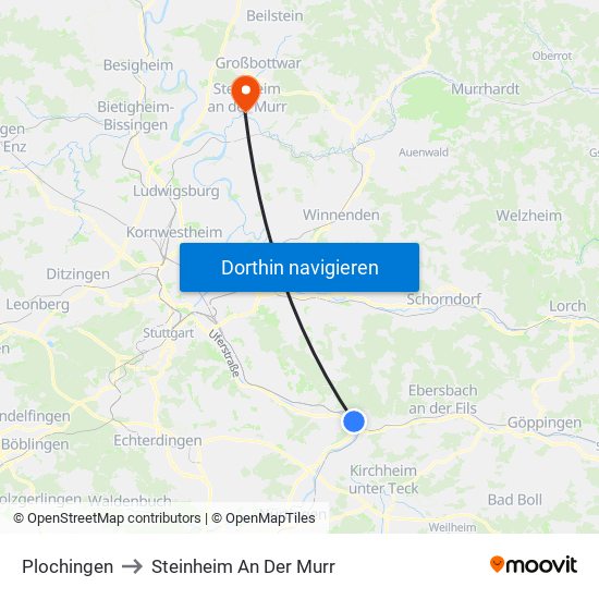 Plochingen to Steinheim An Der Murr map