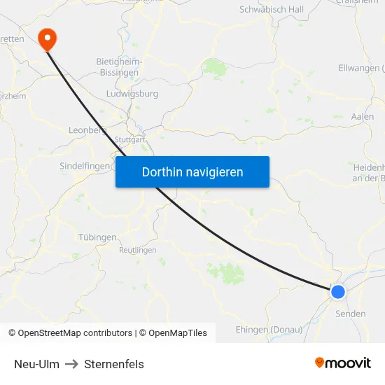 Neu-Ulm to Sternenfels map