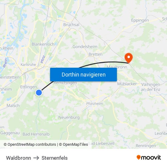 Waldbronn to Sternenfels map