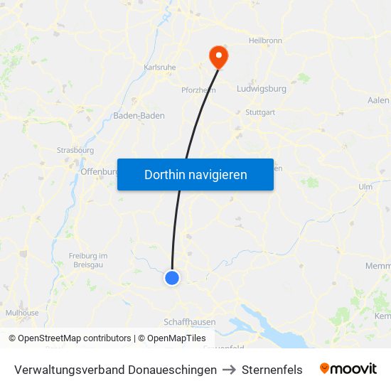 Verwaltungsverband Donaueschingen to Sternenfels map