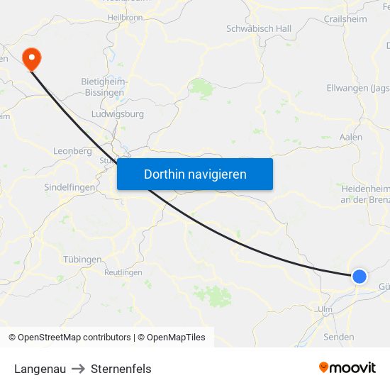 Langenau to Sternenfels map