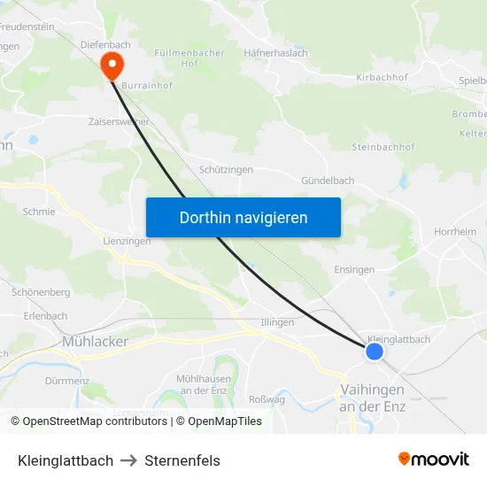 Kleinglattbach to Sternenfels map