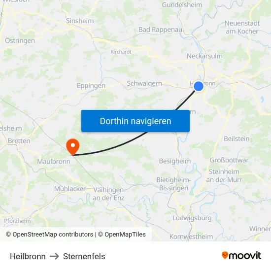 Heilbronn to Sternenfels map