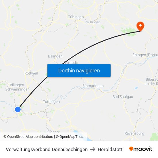 Verwaltungsverband Donaueschingen to Heroldstatt map
