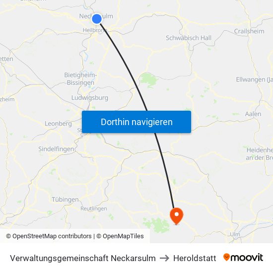 Verwaltungsgemeinschaft Neckarsulm to Heroldstatt map