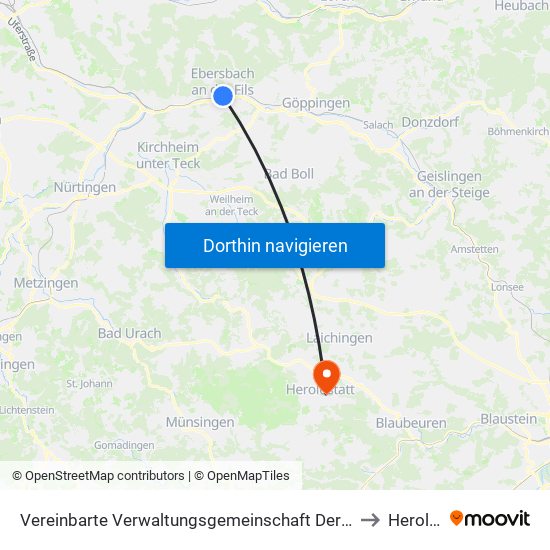 Vereinbarte Verwaltungsgemeinschaft Der Stadt Ebersbach An Der Fils to Heroldstatt map