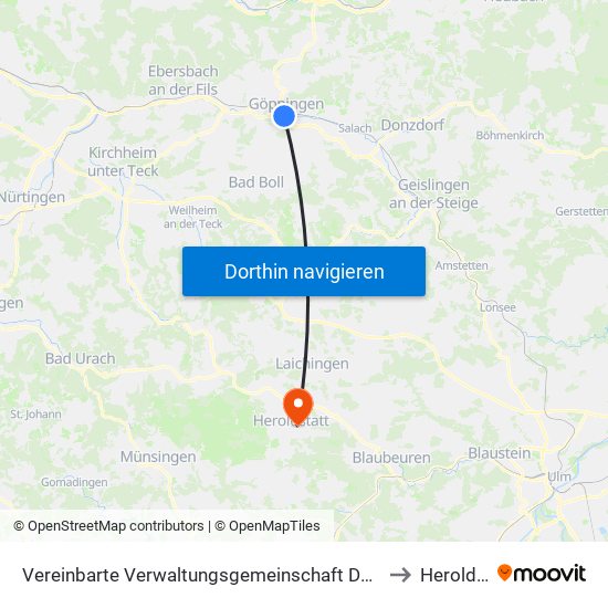 Vereinbarte Verwaltungsgemeinschaft Der Stadt Göppingen to Heroldstatt map