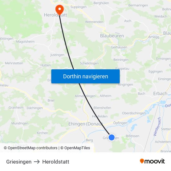 Griesingen to Heroldstatt map