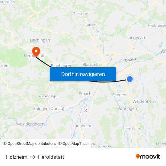 Holzheim to Heroldstatt map