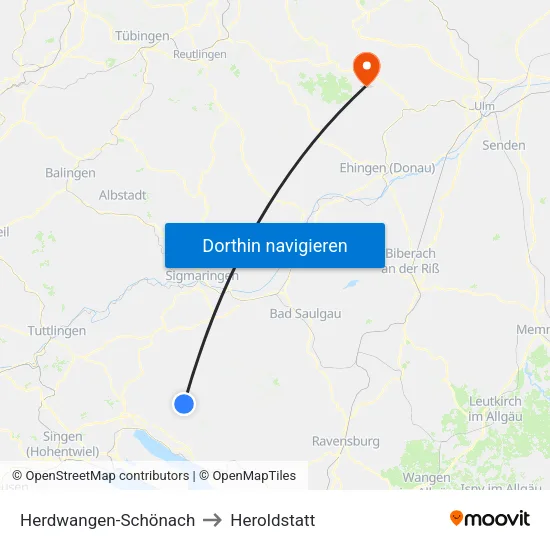 Herdwangen-Schönach to Heroldstatt map