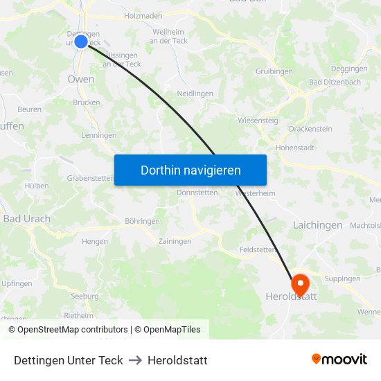 Dettingen Unter Teck to Heroldstatt map