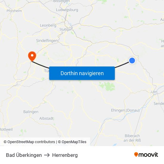 Bad Überkingen to Herrenberg map