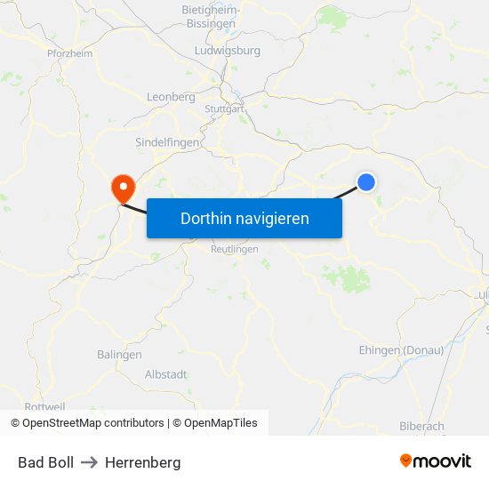 Bad Boll to Herrenberg map