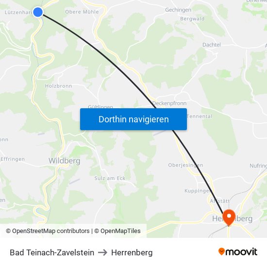 Bad Teinach-Zavelstein to Herrenberg map