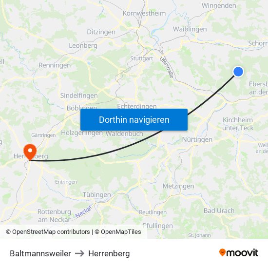 Baltmannsweiler to Herrenberg map