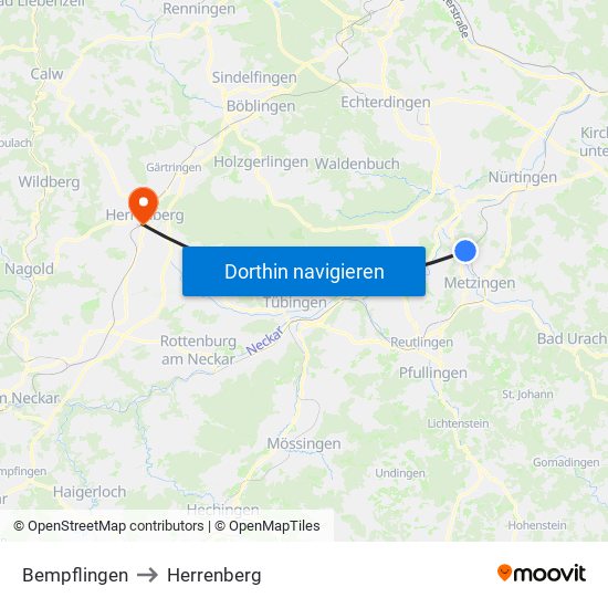 Bempflingen to Herrenberg map