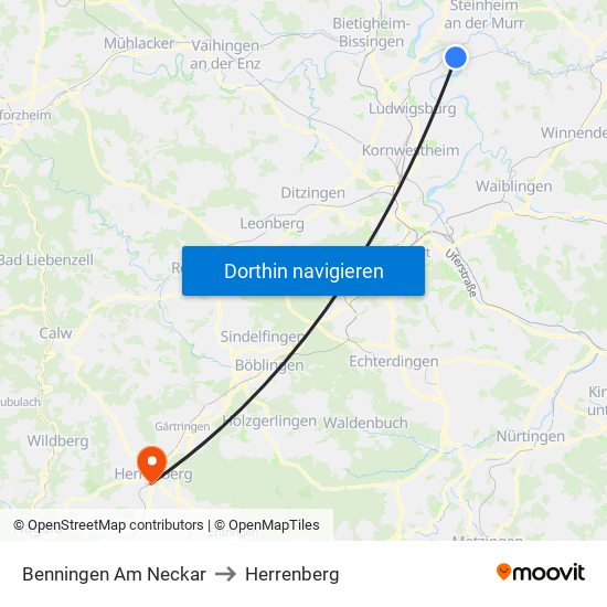 Benningen Am Neckar to Herrenberg map