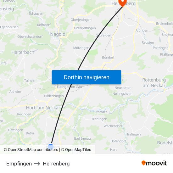 Empfingen to Herrenberg map