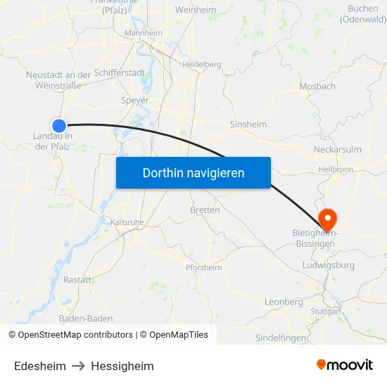 Edesheim to Hessigheim map