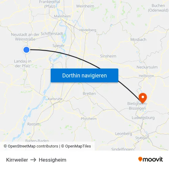 Kirrweiler to Hessigheim map