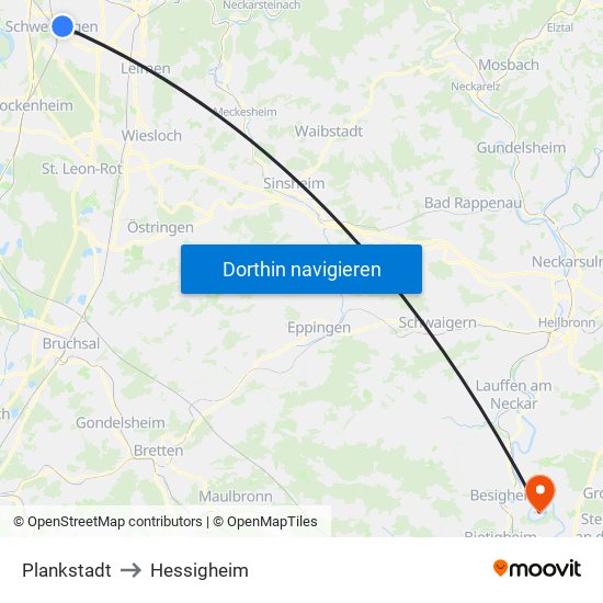 Plankstadt to Hessigheim map