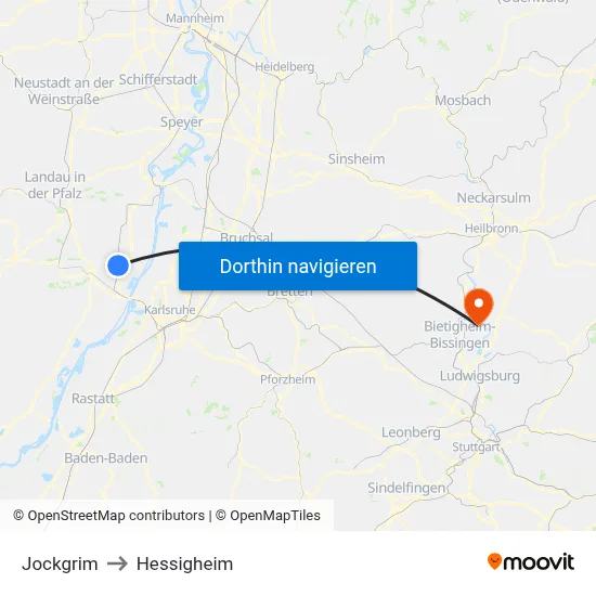 Jockgrim to Hessigheim map